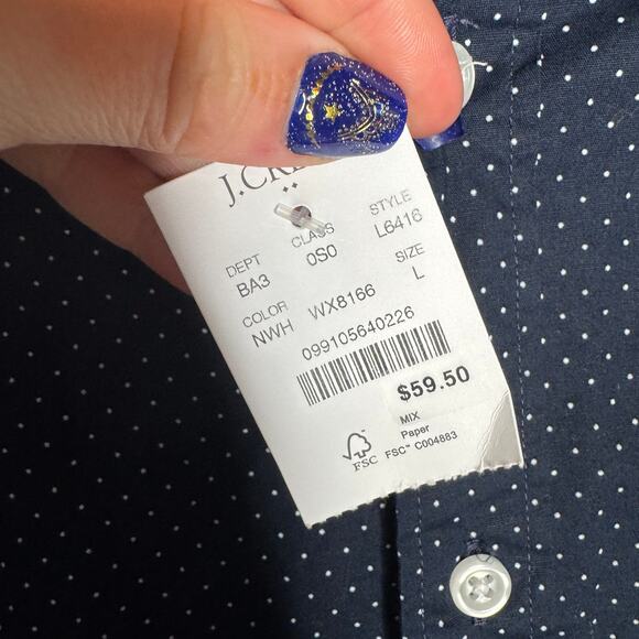 J.Crew Mens Button Down Shirt Large Navy Micro Dot Stretch Cotton NWT - Picture 3 of 7